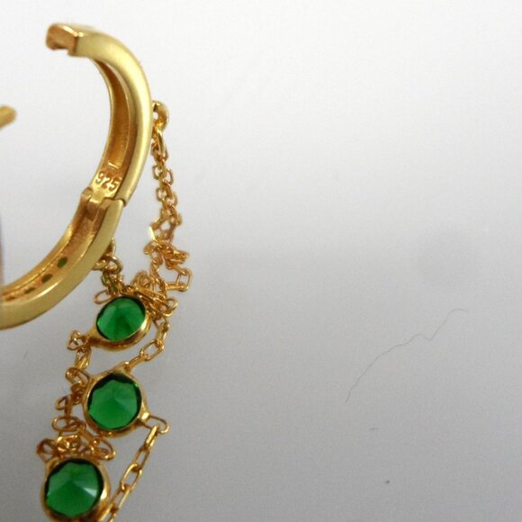 GABI RIELLE 14K Gold-Plated Sterling Emerald Crystal Dangle Pave Huggie Earrings - Picture 11 of 13